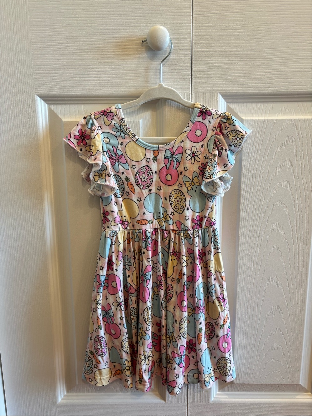 Caden Lane Ruffle Twirl Pink Gingham Floral & Bunny Dress